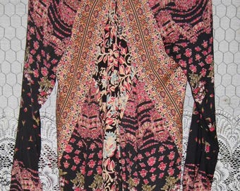 Free People Women's Long Sleeve - Blouse Tunic- Size XS - Floral Design in Black, Yellow, Red, Blue, Orange - With Original Tag