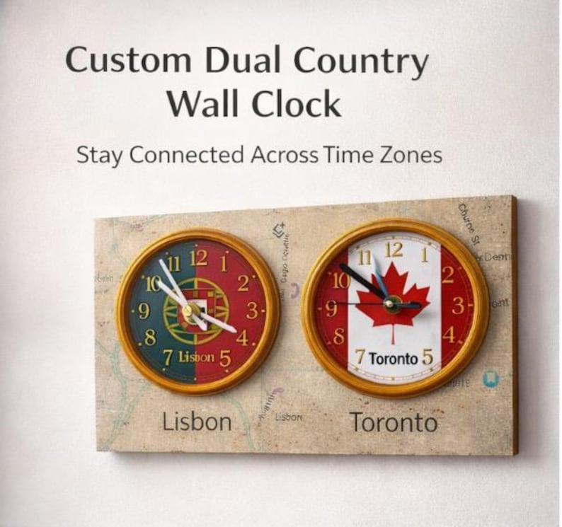 Personalized Dual Time Zone Clock | Long Distance Gift - Etsy