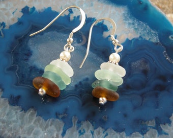 genuine sea glass beach glass earrings sterling silver