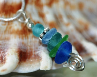 Sea Spiral - sea glass beach glass pendant and 18 inch chain