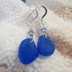 Genuine cobalt blue sea glass beach glass earrings sterling silver hand made earrings nautical jewelry surf tumbled image 2