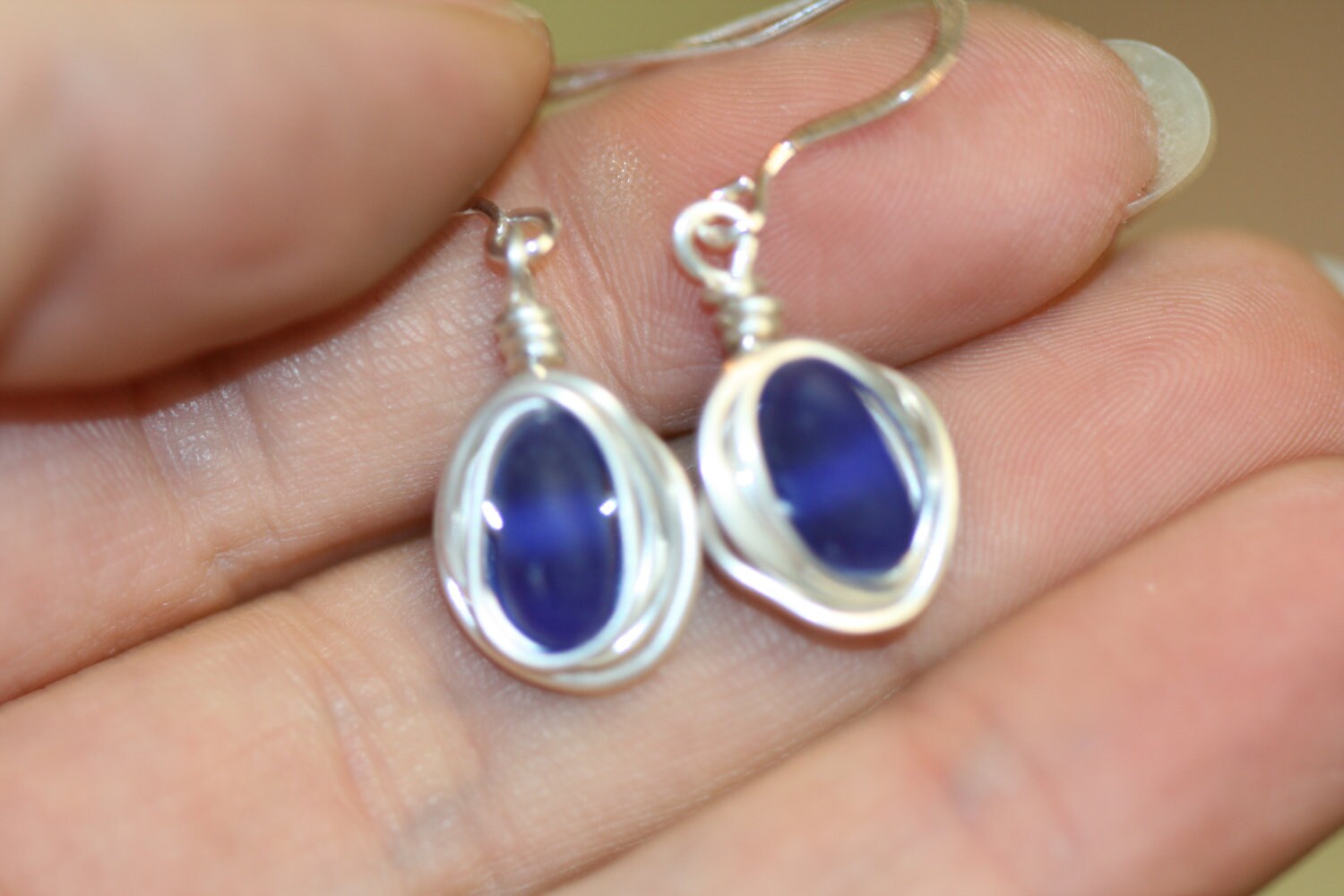 RARE Dark Blue Beach Sea Glass 925 Sterling Silver Wire Etsy
