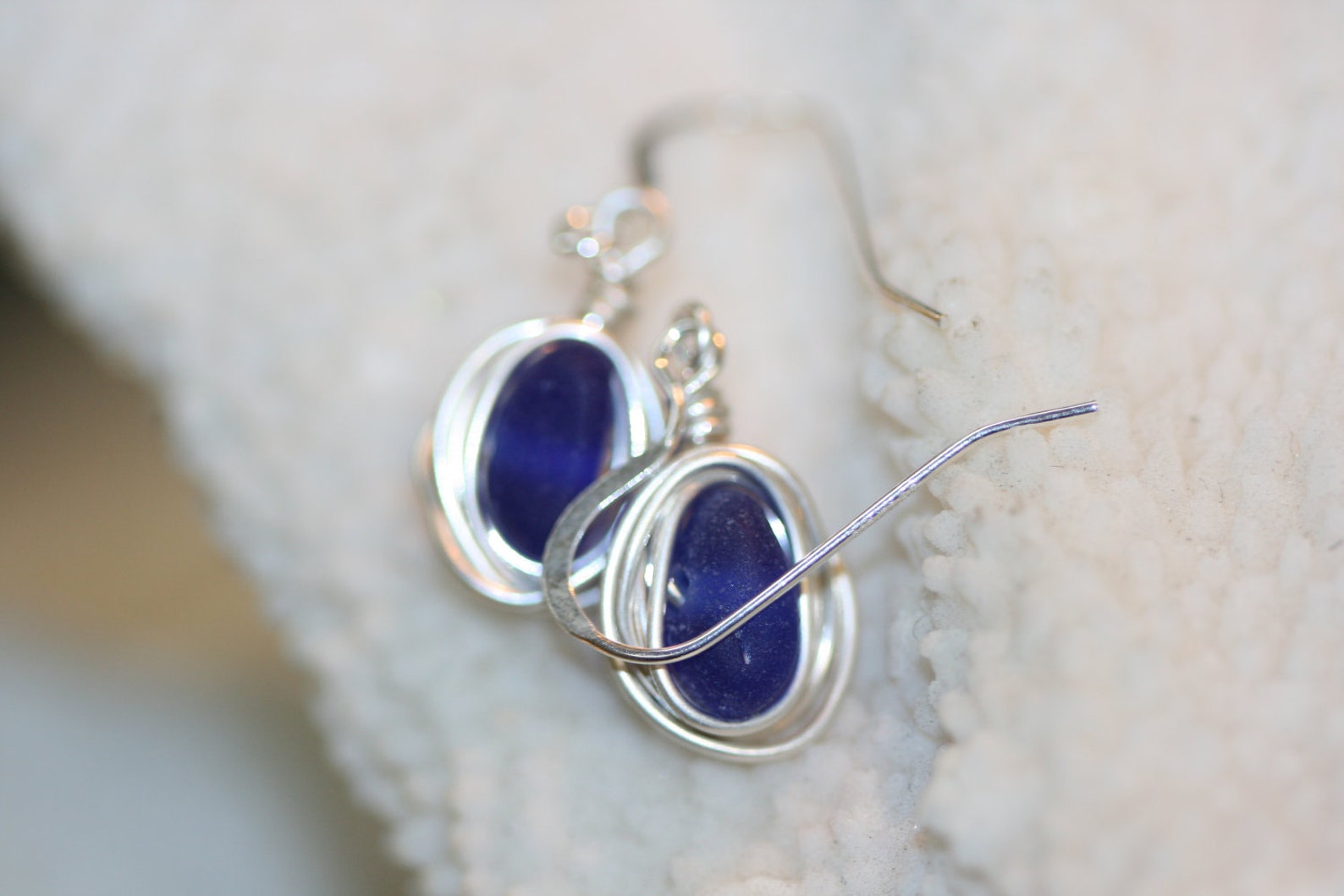 RARE Dark Blue Beach Sea Glass 925 Sterling Silver Wire Etsy