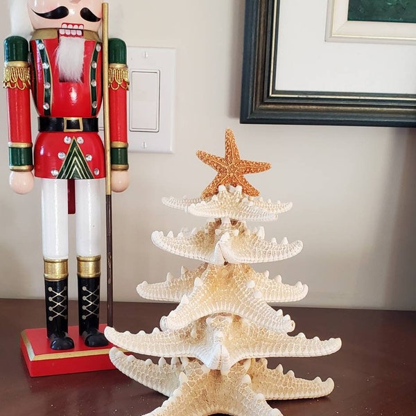 5 to 12 inches hand crafted miniature in our studio White Knobby starfish Christmas tree made of starfish sea stars sugar starfish topper