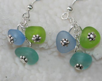 Sea glass earrings and sterling silver earrings