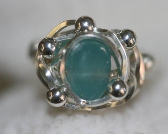 FABULOUS Aqua Sea Glass sterling wire wrapped ring
