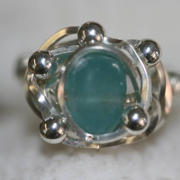 FABULOUS Aqua Sea Glass sterling wire wrapped ring