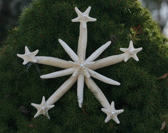 11" Natural white fingers and knobby starfish Christmas Tree topper - Beach Christmas tree topper - sea star tree topper - nautical tree