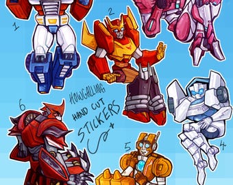 Transformers Stickers + Keychains, Arcee, Rung, Rodimus Prime, Optimus Prime, Knockout,