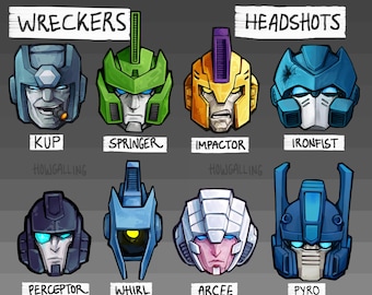 Transformers Combiners IDW Wreckers Headshots, Kup, Arcee, Springer
