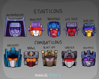 Transformers Combiners G1 Headshot Stickers, Stunticons, Combaticons