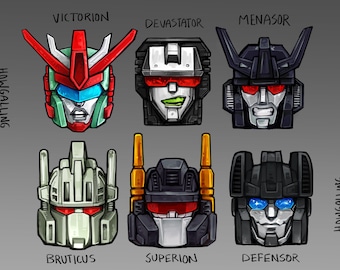 Constructicons, Gestalts, Coneheads, Transformers Combiners G1 Headshot Stickers