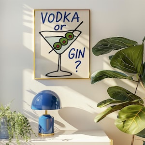 Martini Poster | Martini Wall Art | Martini Print | Bar Cart Martini Glasses | Cocktail Poster Bar Cart Prints |Quirky Cocktail Poster Olive