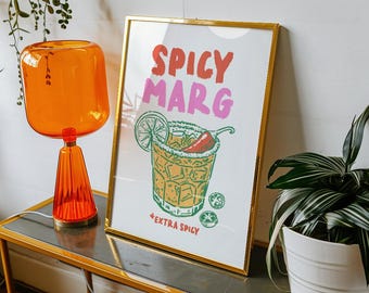Spicy Margarita Print: Modern Cocktail Bar Art (Digital Download, PDF & PNG Files Included)