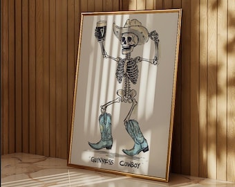 Guinness Cowboy Skeleton Art Print: Western Bar Decor (Digital Download)