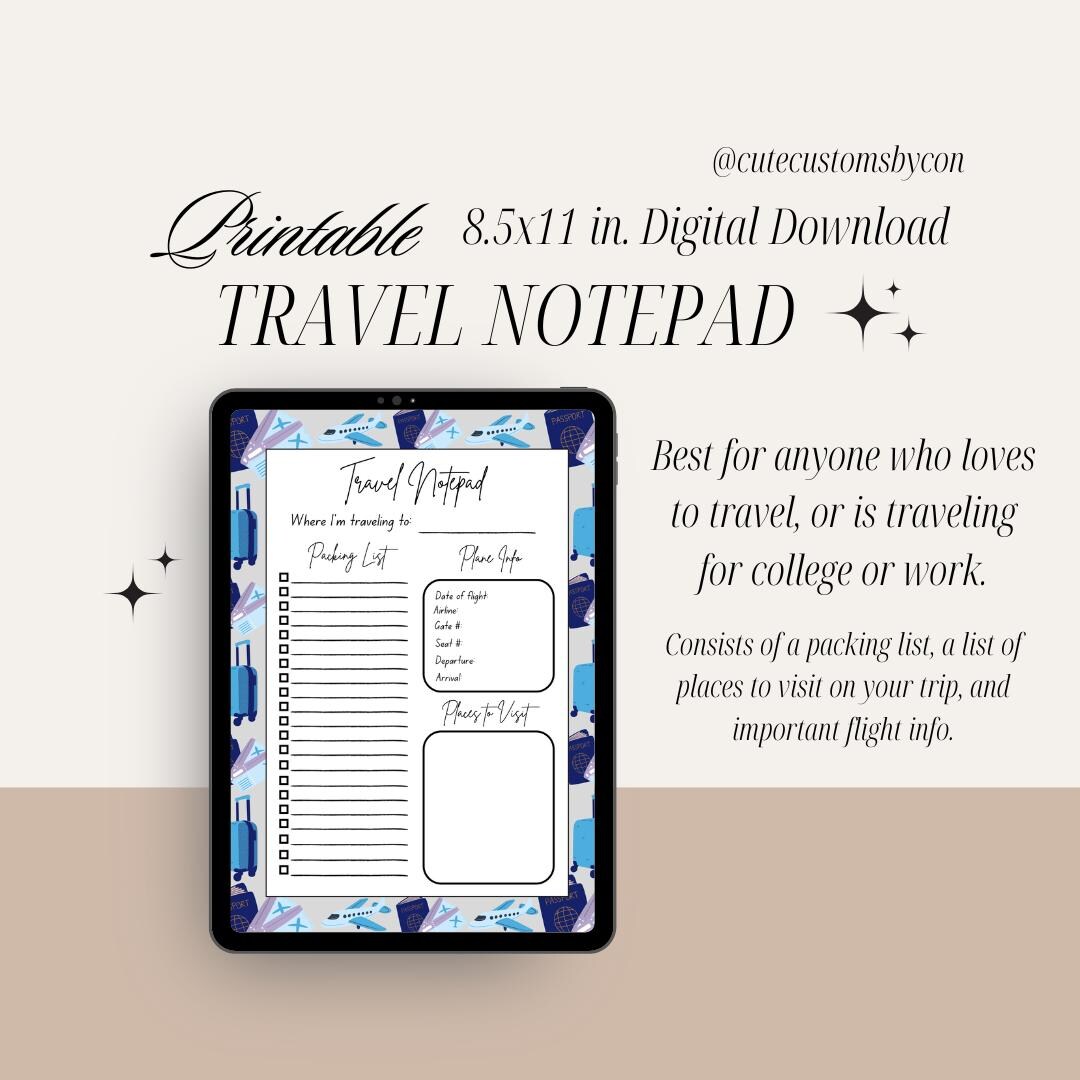Travel Code Example Notepad 2 Digital Travel Notepad Printable - Etsy