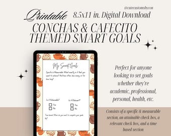 Bloc de notas imprimible con objetivos SMART con temática de Conchas y Cafecito