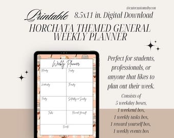 Planificador semanal digital imprimible con temática de horchata