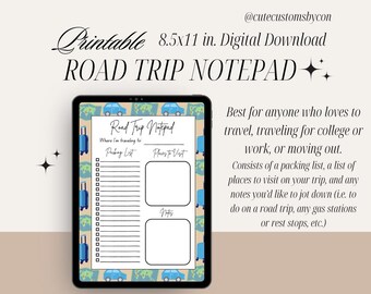 Bloc de notas imprimible para viajes por carretera digitales