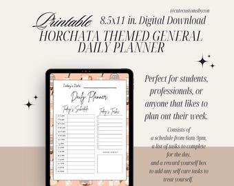 Planificador diario digital imprimible con temática de horchata