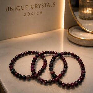 Ruby Zoisite Bracelet – Natural Ruby in Zoisite – 6 mm Beads – 17 cm (6.69") – Premium Quality – Genuine Gemstone Jewelry