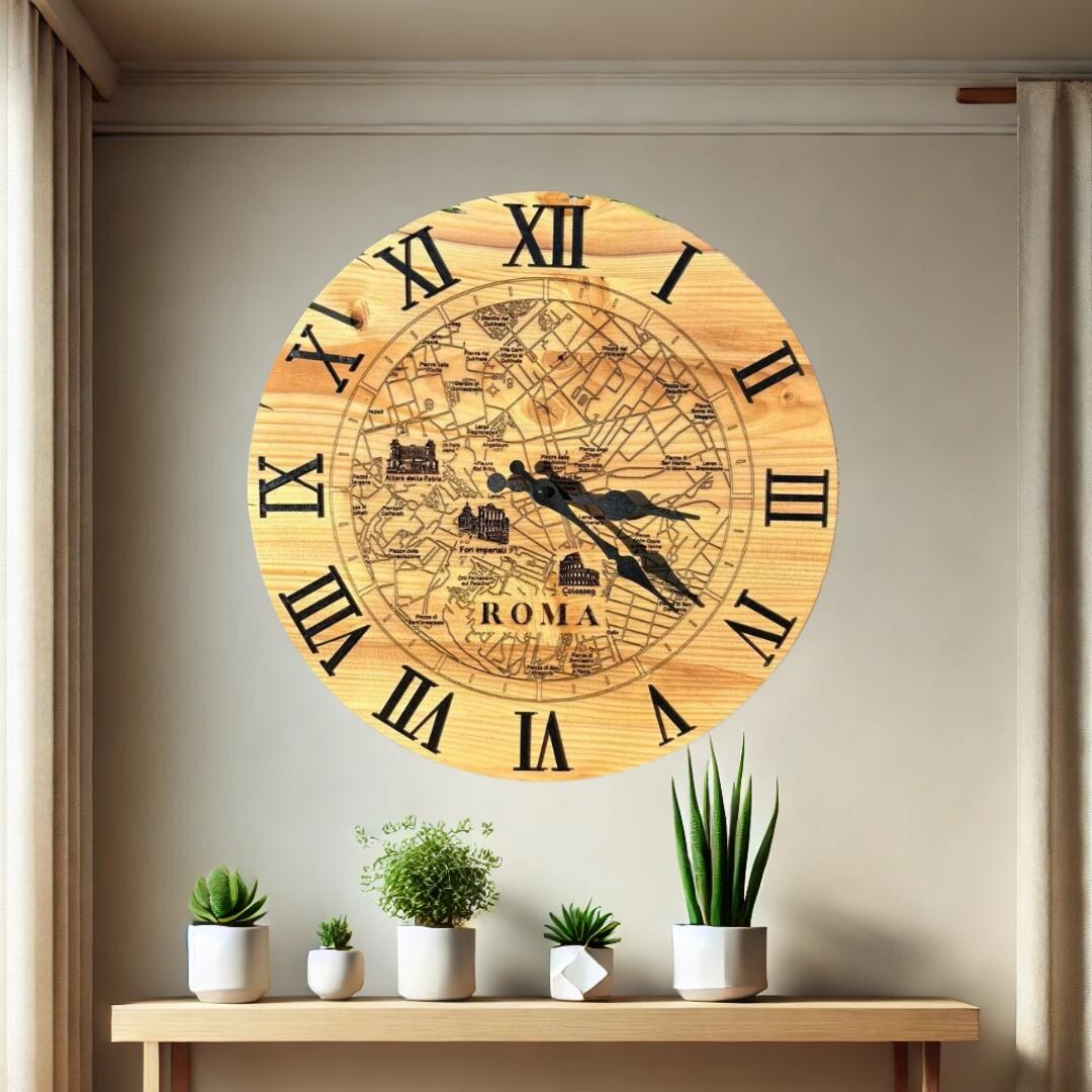 Wall Watch Design Rome Handcrafted Wooden Wall Clock With Rome Map Design FSC Certified ...
