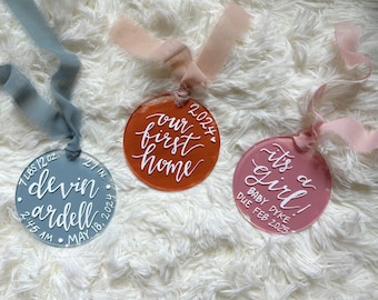 Personalized Hand Lettered 3.5” Painted Acrylic Ornament | Christmas Ornament | Custom Ornament