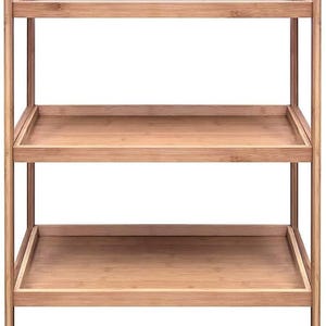 Bamboo 3 Tier Kitchen Storage Rack Serving Trolley Island Cart With Wheels