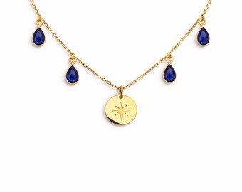 Lapis Lazuli Necklace Gold – Natural Lapis Pendant, Blue Gemstone Necklace
