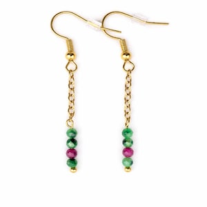 Pendientes de rubí zoisita · Gotas de piedras preciosas naturales · Joyería de acero inoxidable