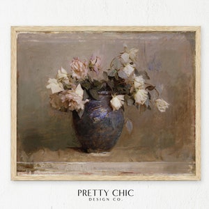 Rose Printable Vintage Landscape Painting | Wall Art | Curated Floral Digital Art Print Wall Decor | Downloadable Digital Art | Download