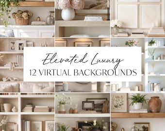 Elevated Virtual Background Bundle, 12 Professional Teams Meeting Backdrop, Luxury Bookshelves, Digital Image