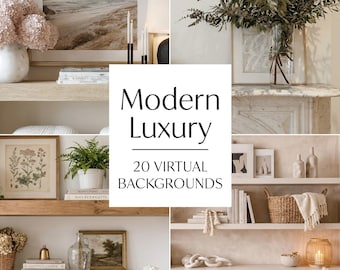 Virtual Background Bundle, 20 Professional Teams Meeting Backdrop, Luxury Bookshelves, Digital Image