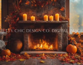 Cozy Zoom Background, Fall Fireplace Background for Meetings, Autumn Virtual Office, Teams, Digital Image, GoogleMeets Backgrounds, Pumpkins