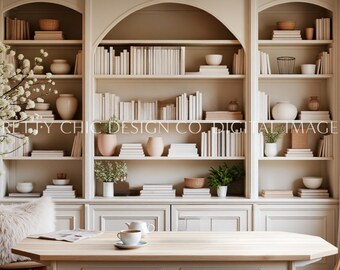 Modern Arched Bookshelf Background, Aesthetic Office for Meetings, Virtual Office, Professional Teams, Digital Image, GoogleMeets Backdrop