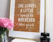 Framed She Leaves A Little Sparkle Wherever She Goes Print - Framed Art Print - Gold Glitter - Sparkle - Inspirational Wall Art