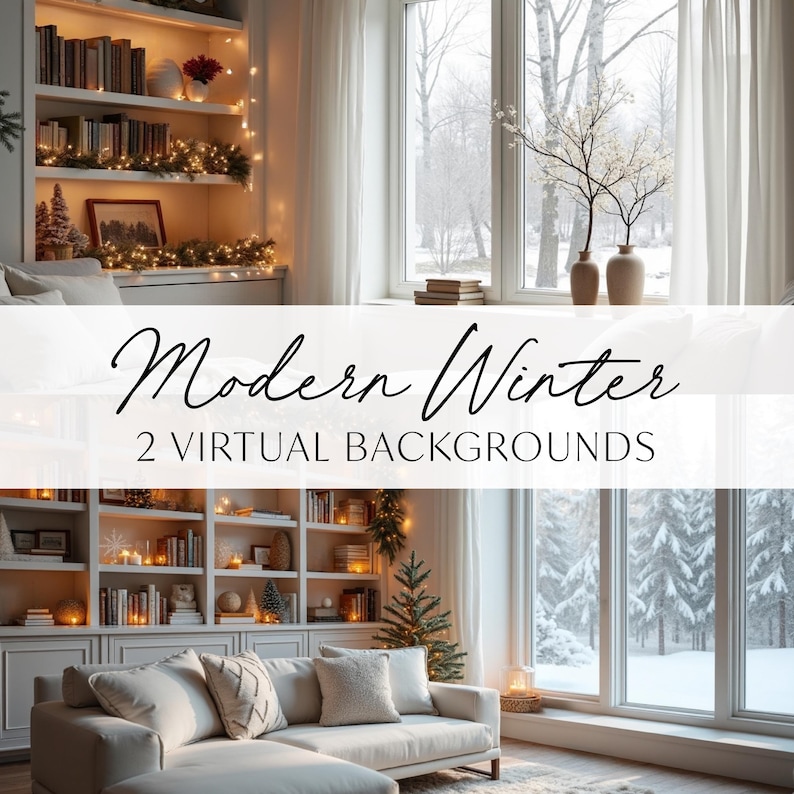 Modern Winter Virtual Background Bundle, Holiday Pack of 2 Digital ...
