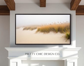 Beach Frame TV Art, Sand Smart Artwork, Samsung, Digital Download, Beach Grass Dunes Oil Painting Realism, Calm Digital Virtual Background