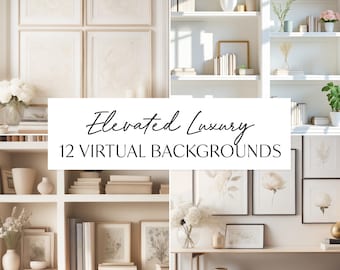 Elevated Virtual Background Bundle, 12 Professional Teams Meeting Backdrop, Luxury Bookshelves, Digital Image