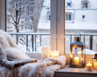 Zoom Background, Cozy Winter Window Background for Meetings, Snow Virtual Office, Professional Teams, Digital Image, GoogleMeets Backgrounds