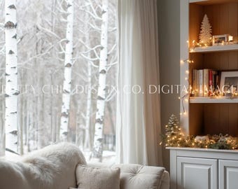 Winter Zoom Background, Cozy Window Backdrop for Meetings, Snow Virtual Office, Professional Teams, Digital Image, GoogleMeets Backgrounds