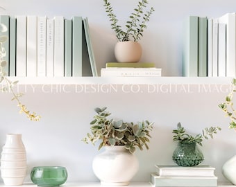 Spring Bookshelf Background, White Shelves Background for Meetings, Office Virtual Backdrop, Digital Image, GoogleMeets Desktop Backgrounds