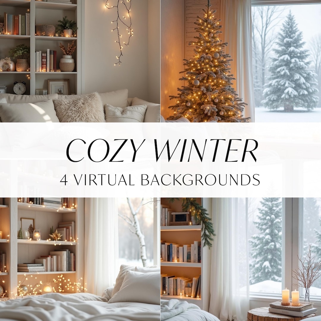 Cozy Winter Virtual Background Bundle, Holiday Pack of 4 Digital ...