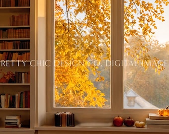 Zoom Background, Cozy Fall Window Background for Meetings, Autumn Virtual Office, Professional Teams, Digital Image, GoogleMeets Backgrounds