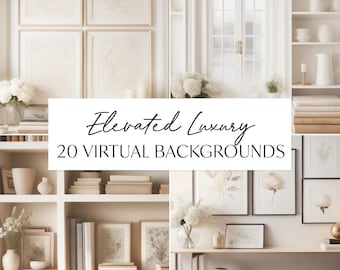 Elevated Virtual Background Bundle, 20 Professional Teams Meeting Backdrop, Luxury Bookshelves, Digital Image
