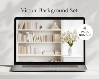Zoom Background Bundle, Pack of 4 Virtual Backgrounds for Meetings, Office, Professional Teams, Digital Image, Meets Backgrounds, Bookshelf