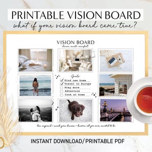 Tablero de visión imprimible en formato PDF, tablero de estado de ánimo para mujeres, visualización, manifestación, tablero de sueños, citas inspiradoras, afirmaciones positivas, descarga