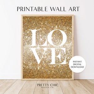 Gold Glitter Love Art Print. Digital Download. Wall Art. Art Prints. Printable Wall Art. Wall Decor. Digital Print. Printable. Digital Decor