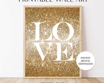 Gold Glitter Love Printable Wall Art Print.. Digital Download. Instant Wall Decor. Bedroom Art. Digital Print. Printable. Digital Decor
