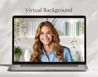 Spring Bookshelf Background, White Shelves Background for Meetings, Office Virtual Backdrop, Digital Image, GoogleMeets Desktop Backgrounds